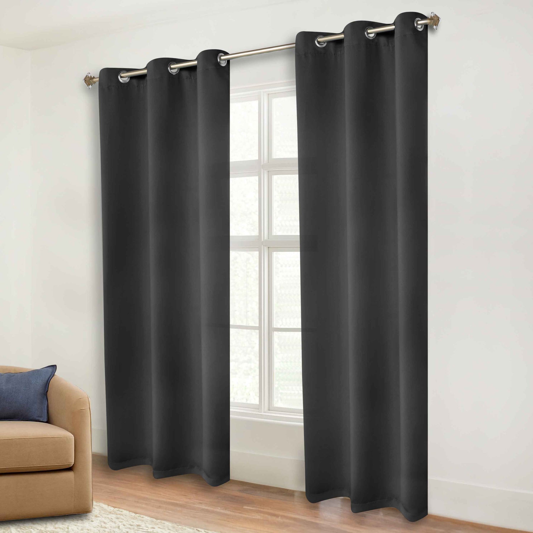 Classic Modern Solid Room Darkening Blackout Curtain Panels, Set of 2 - Black