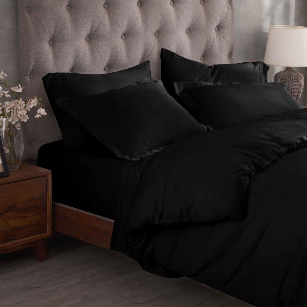 Egyptian Cotton 300 Thread Count Solid Luxury Duvet Cover Set - Black