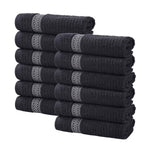 Brea Zero Twist Cotton Ribbed Geometric Border Face Towel Set of 12 - Face Towel by Superior