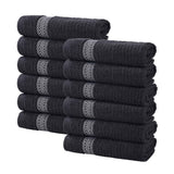 Brea Zero Twist Cotton Ribbed Geometric Border Face Towel Set of 12 - Face Towel by Superior