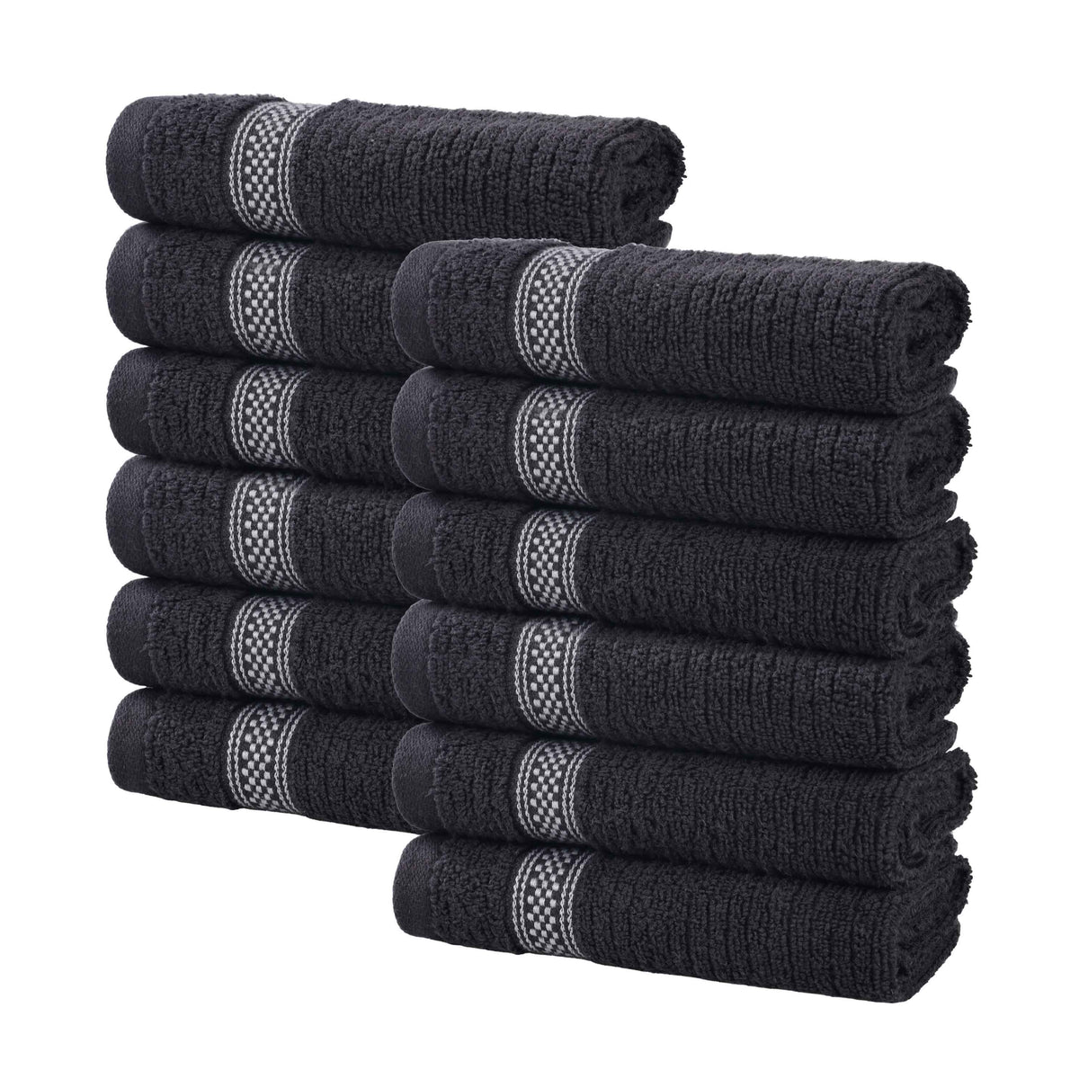 Brea Zero Twist Cotton Ribbed Geometric Border Face Towel Set of 12