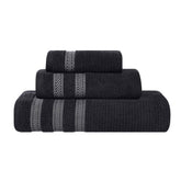 Brea Zero Twist Cotton Ribbed Geometric Border 3 Piece Towel Set