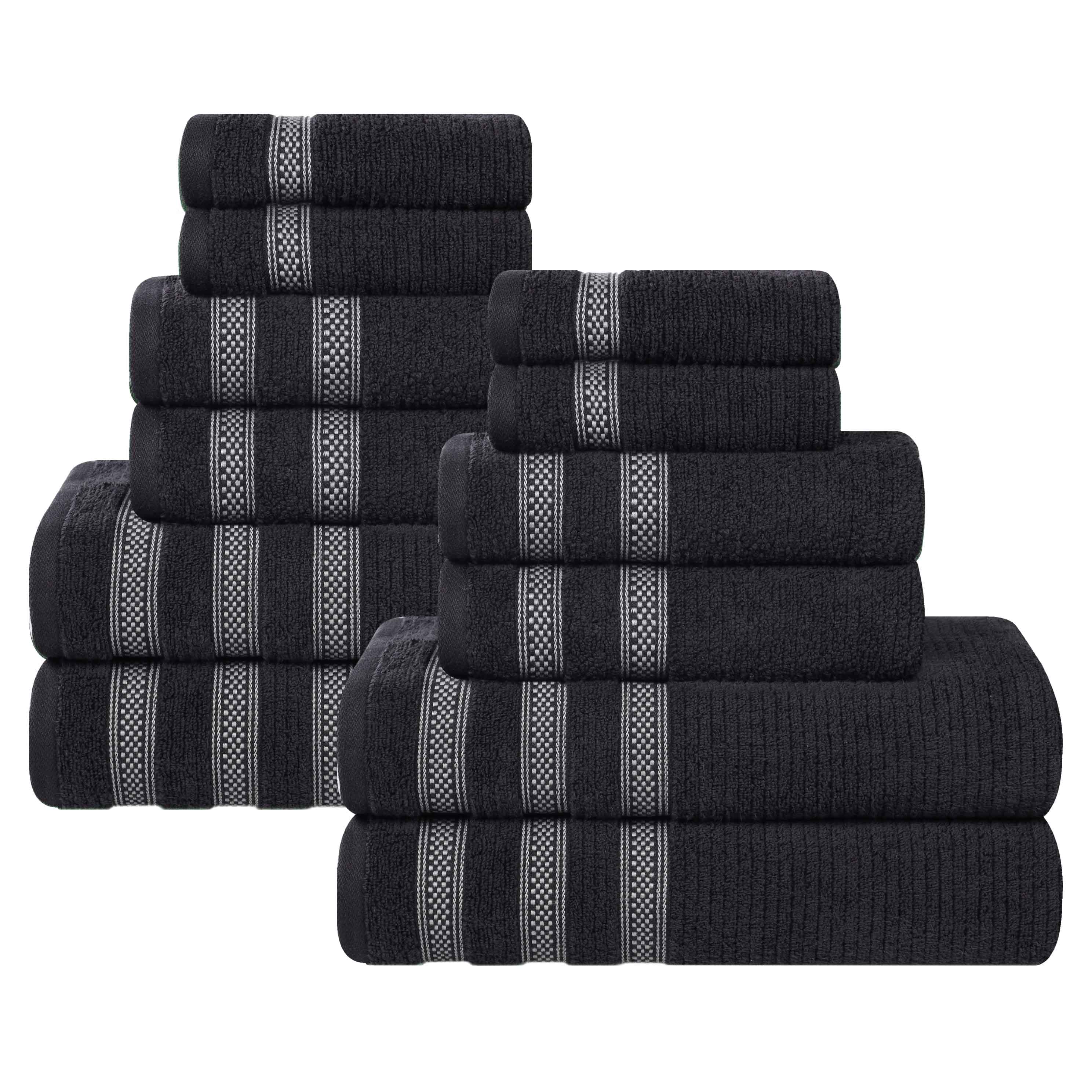 Brea Zero Twist Cotton Ribbed Geometric Border 12 Piece Towel Set - Towel Set by Superior