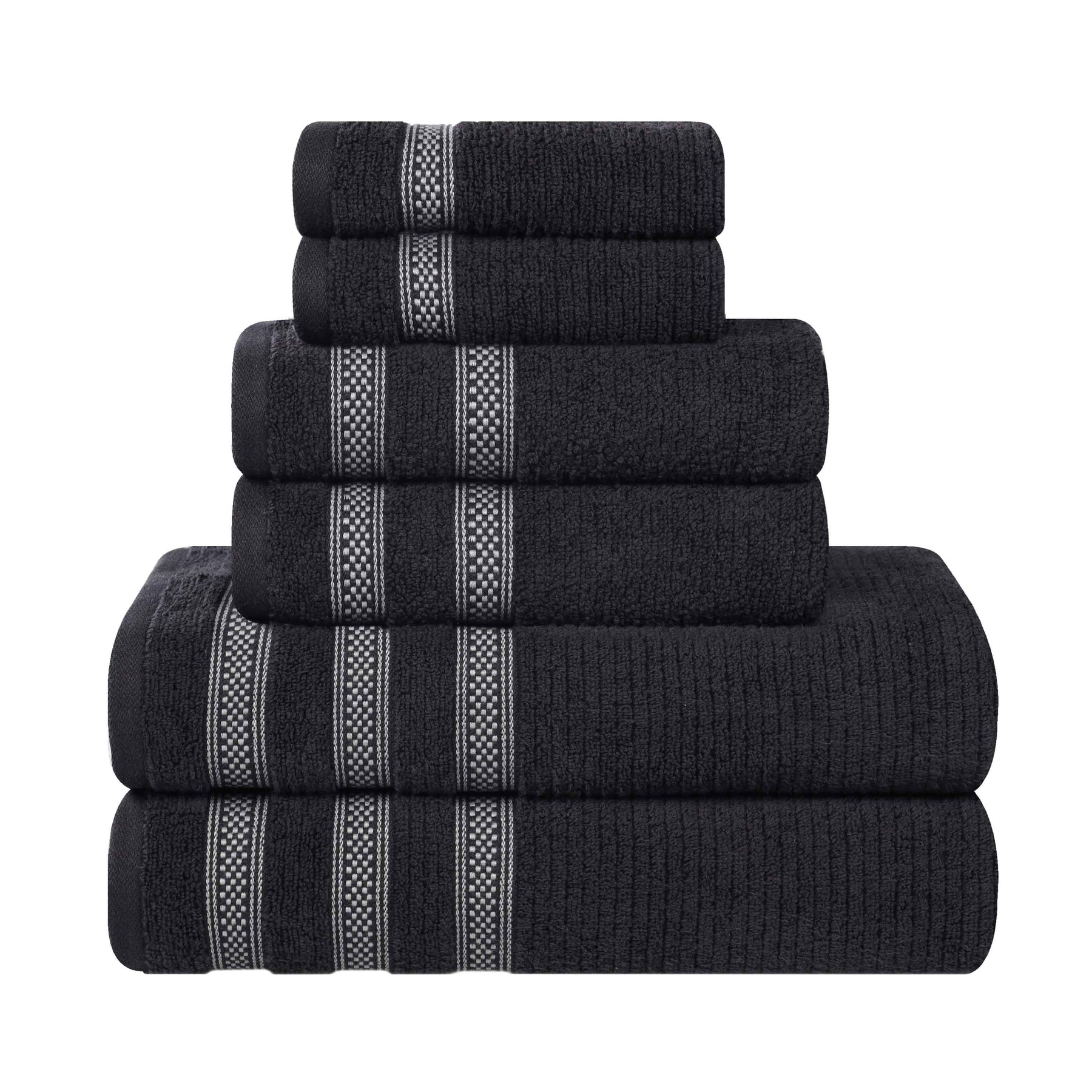 Brea Zero Twist Cotton Ribbed Geometric Border 6 Piece Towel Set