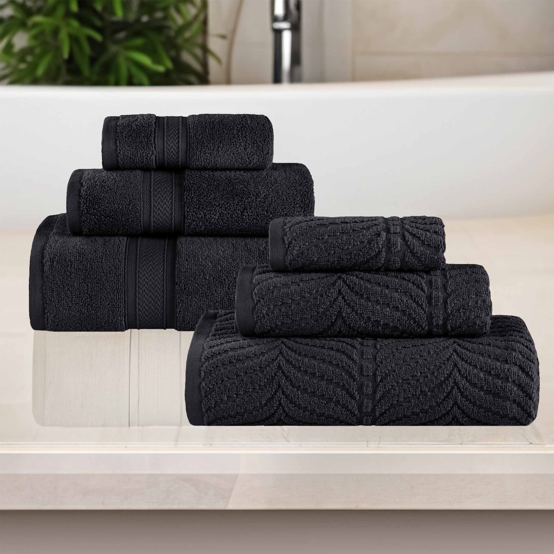 Chevron Zero Twist Solid and Jacquard Soft Cotton 6 Piece Towel Set