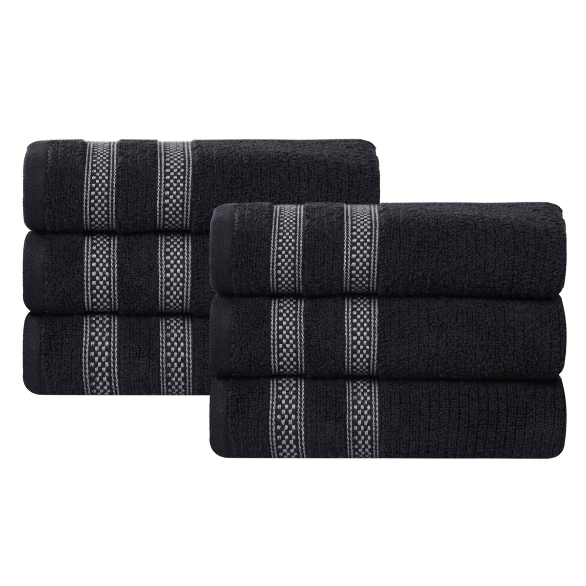 Brea Zero Twist Cotton Ribbed Modern Geometric Hand Towel Set of 6