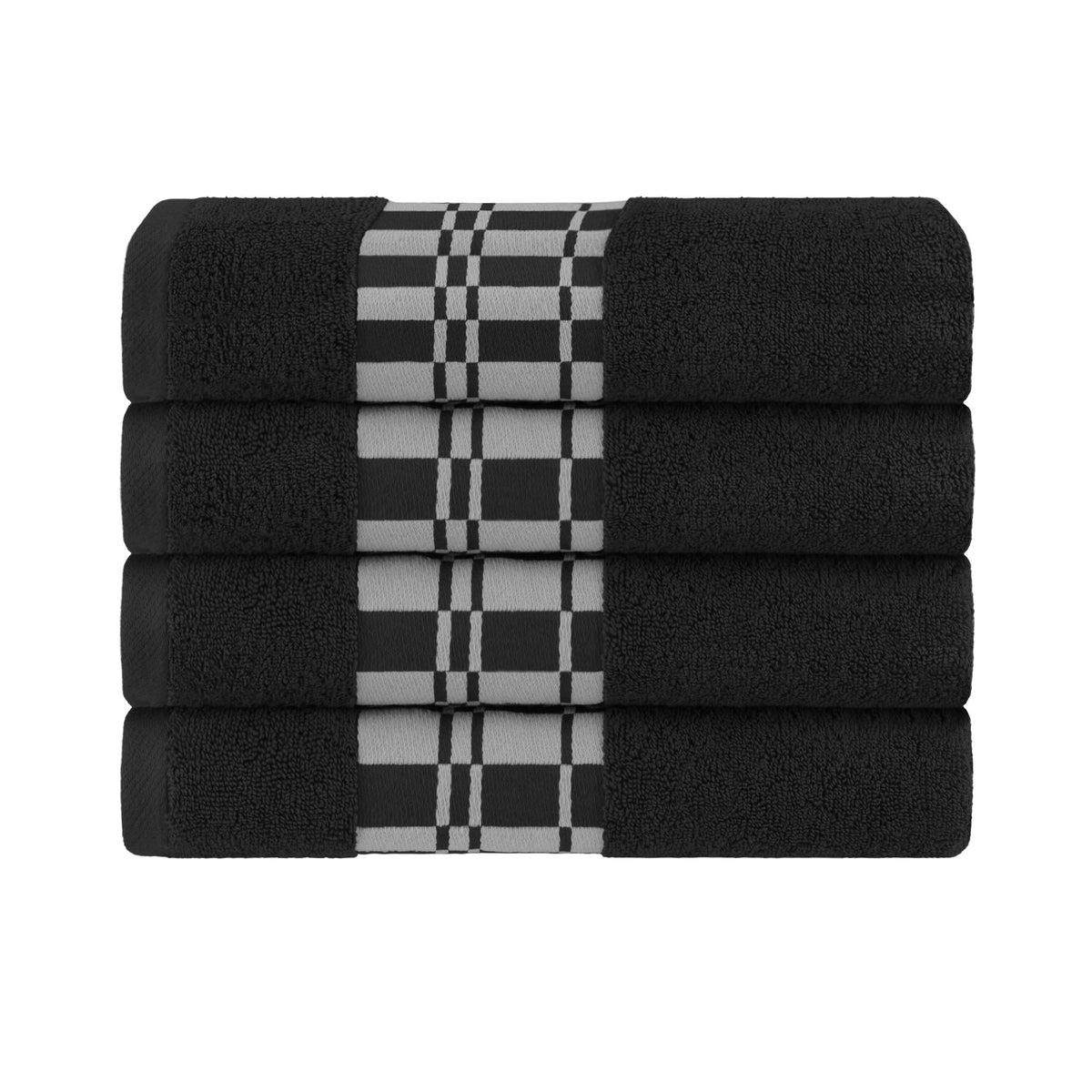 Larissa Cotton Geometric Border Bath Towel Set of 4 - Black