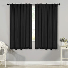 Solid Room Darkening Blackout Curtain Panels, Back Tabs, Set of 2 - Black