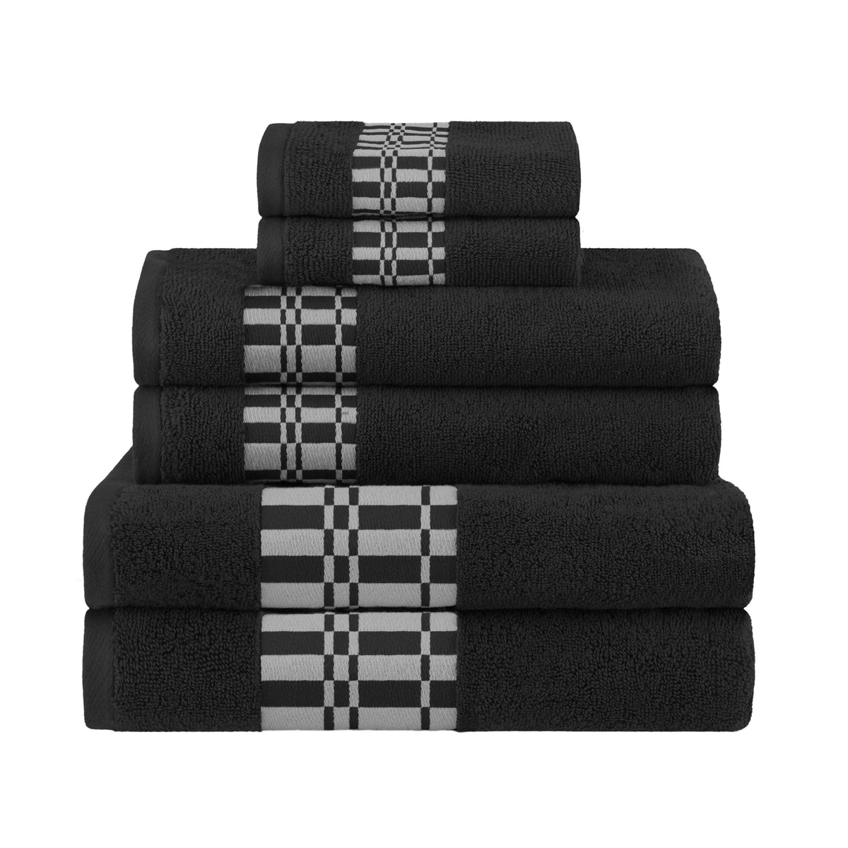 Larissa Cotton Geometric Border 6 Piece Assorted Towel Set - Black