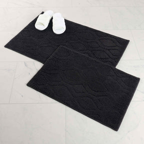 Brou Diamond Lattice Textured Machine Washable Bath Rugs, Set of 2