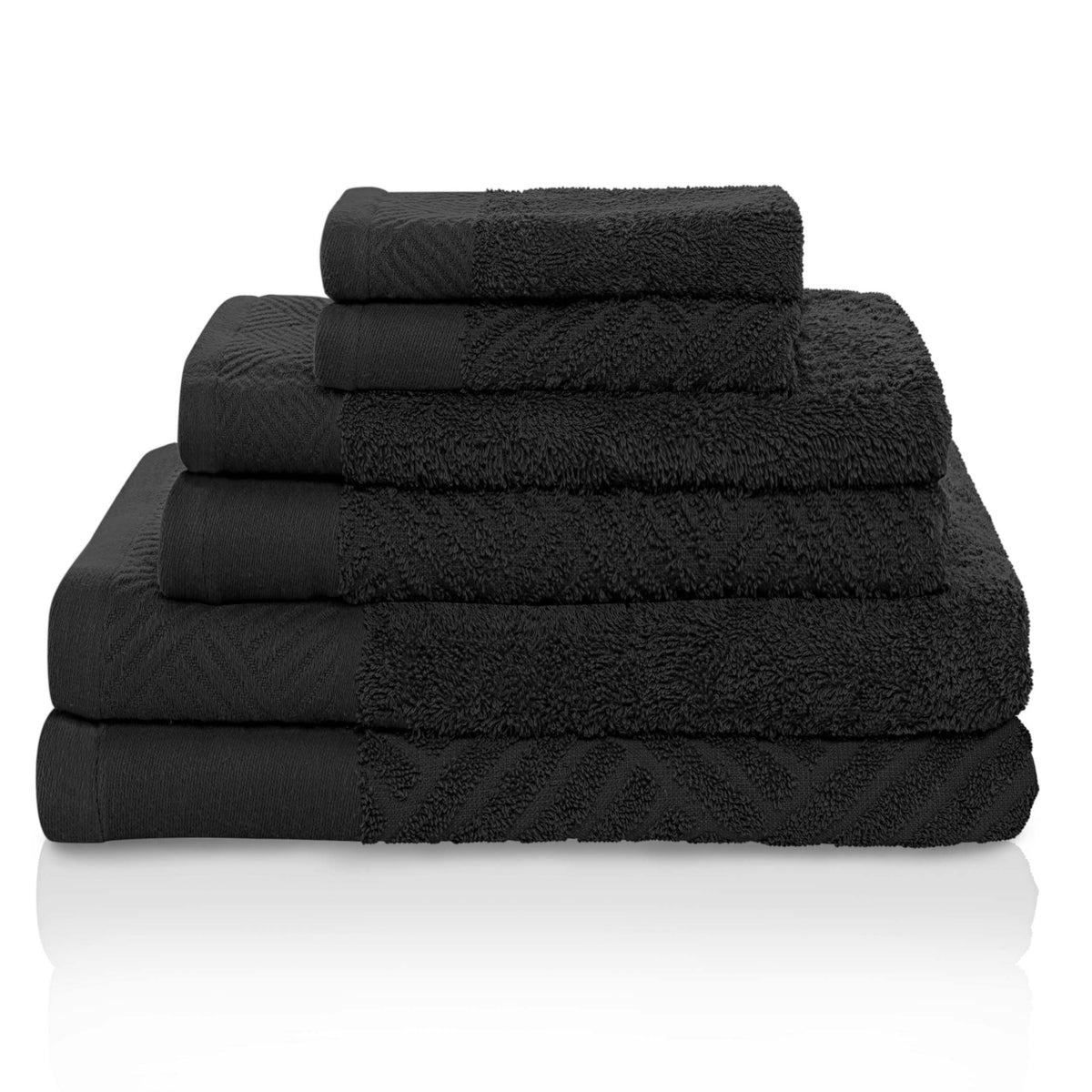 Basketweave Jacquard and Solid 6 Piece Egyptian Cotton Towel Set