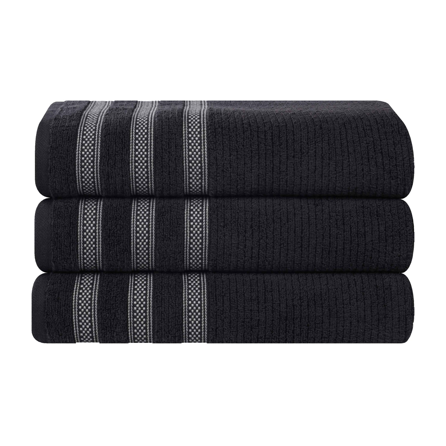 Brea Zero Twist Cotton Ribbed Geometric Border Bath Towel Set of 3