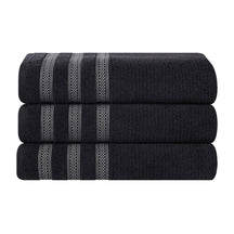 Brea Zero Twist Cotton Ribbed Geometric Border Bath Towel Set of 3