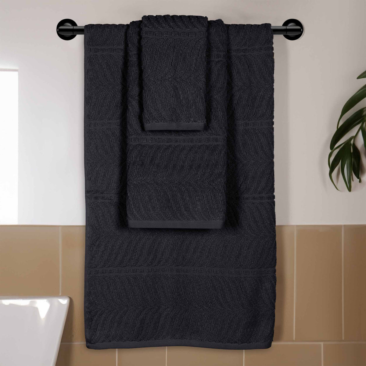 Chevron Zero Twist Jaquard Cotton 3 Piece Bathroom Towel Set