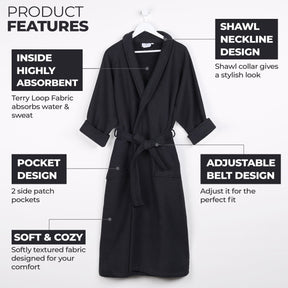 Waffle Weave Cotton Soft Lightweight Oversized Unisex Adult Bath Robe - Black