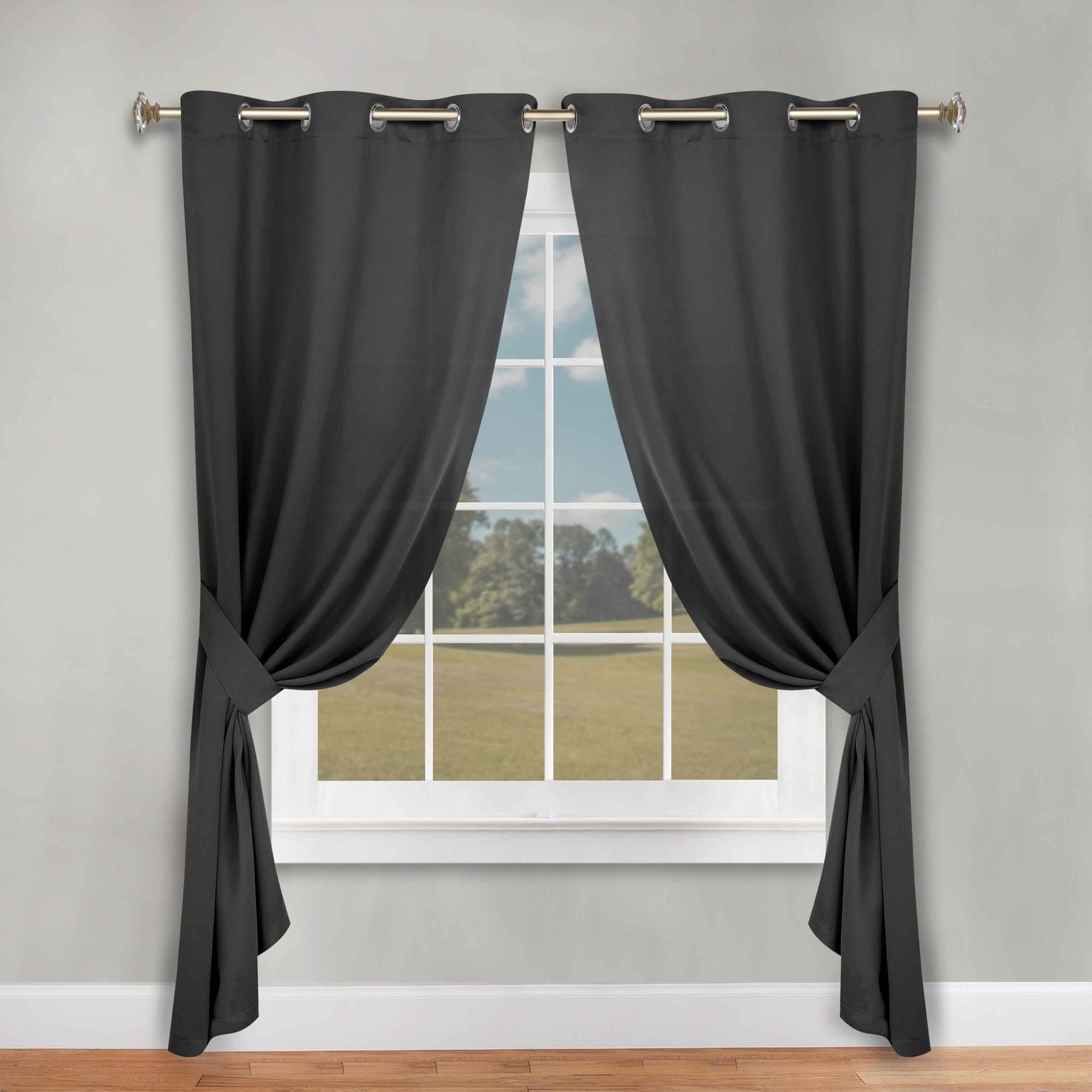 Classic Modern Solid Room Darkening Blackout Curtain Panels, Set of 2 - Black