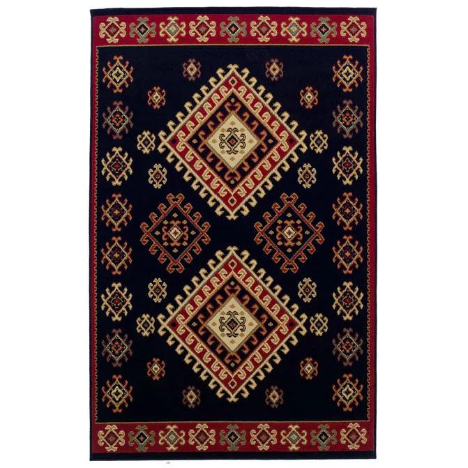 Santa Fe Geometric Floral Ikat Indoor Area Rug Or Runner Rug - Black