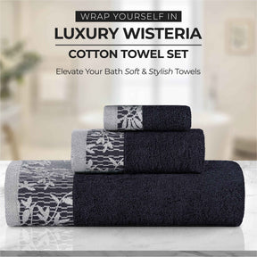 Wisteria Cotton Medium Weight Floral Jacquard Bath Towels, Set of 2