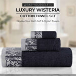 Wisteria Cotton Medium Weight Floral Jacquard Border 3 Piece Towel Set - Towel Set by Superior