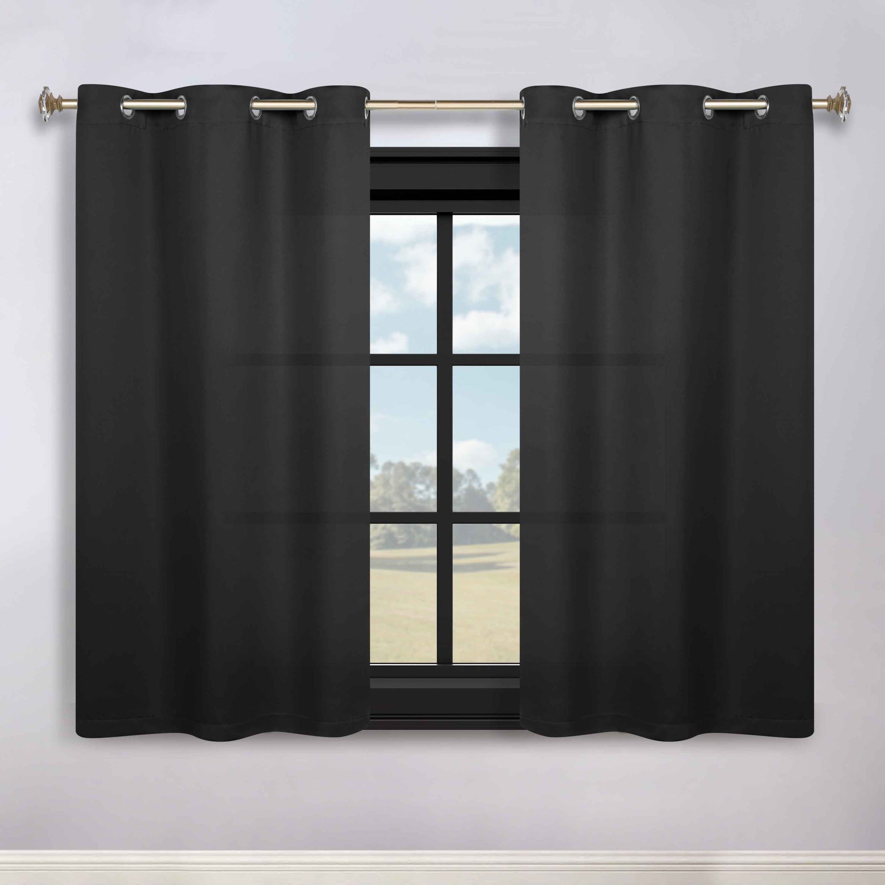 Classic Modern Solid Room Darkening Blackout Curtain Panels, Set of 2 - Black