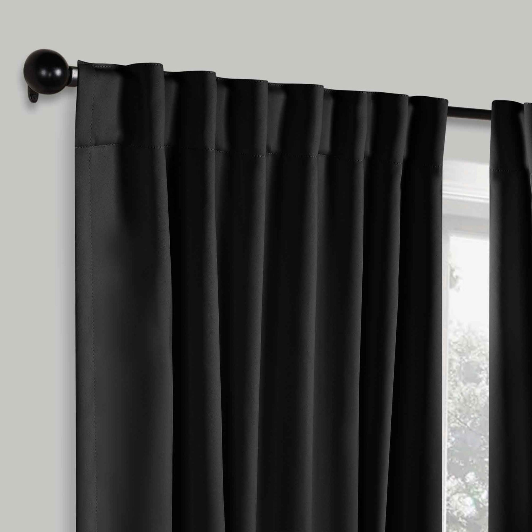 Solid Room Darkening Blackout Curtain Panels, Back Tabs, Set of 2 - Black