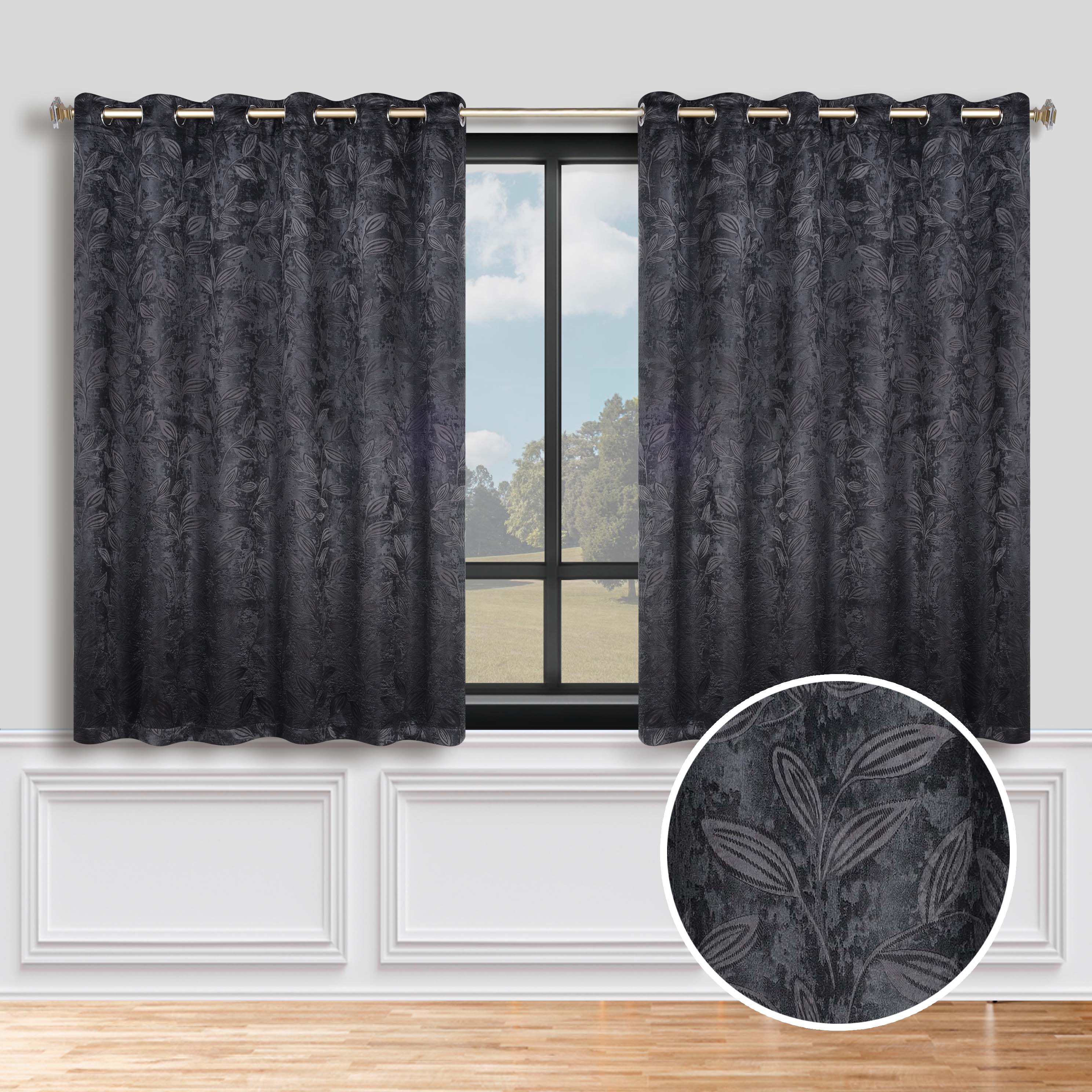 Leaves Room Darkening Grommet Blackout Curtain Panels, Set of 2 - Blackout Curtains by Superior