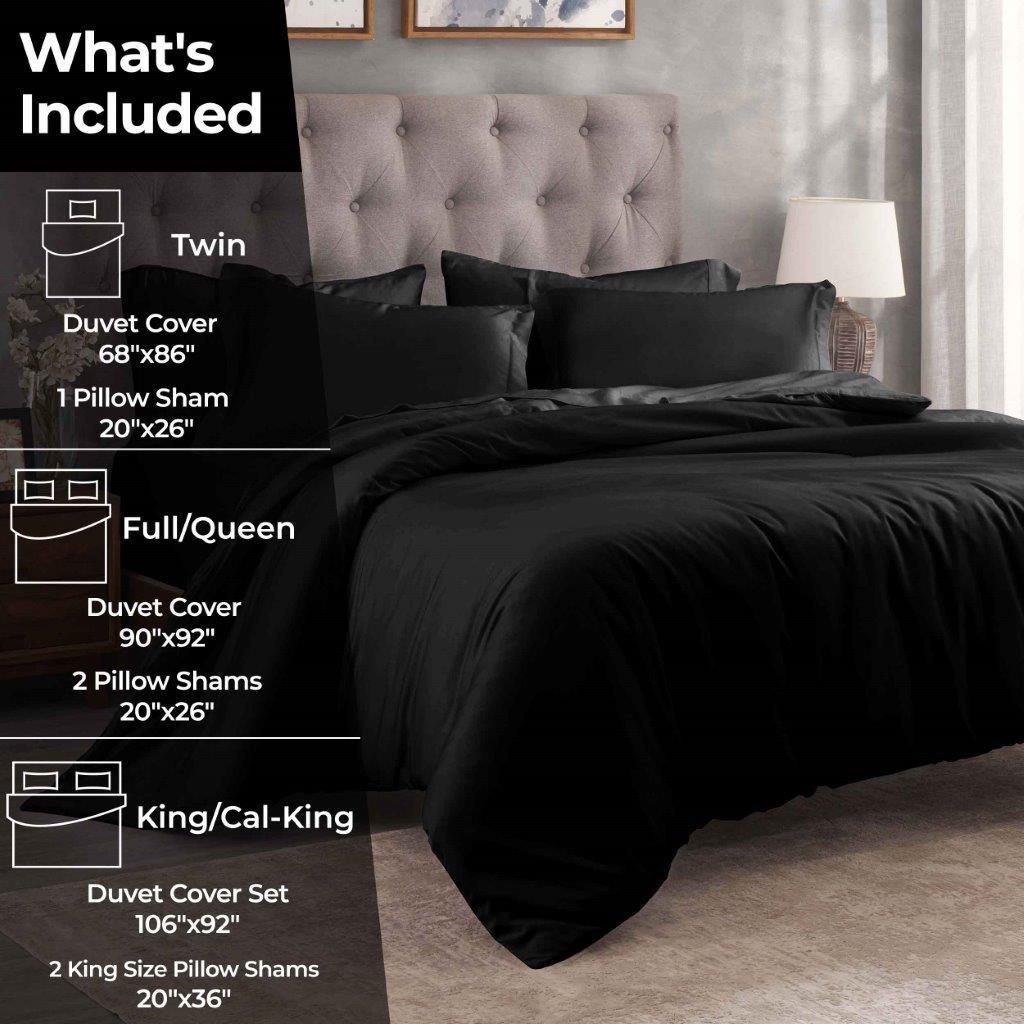 Egyptian Cotton 300 Thread Count Solid Luxury Duvet Cover Set - Black