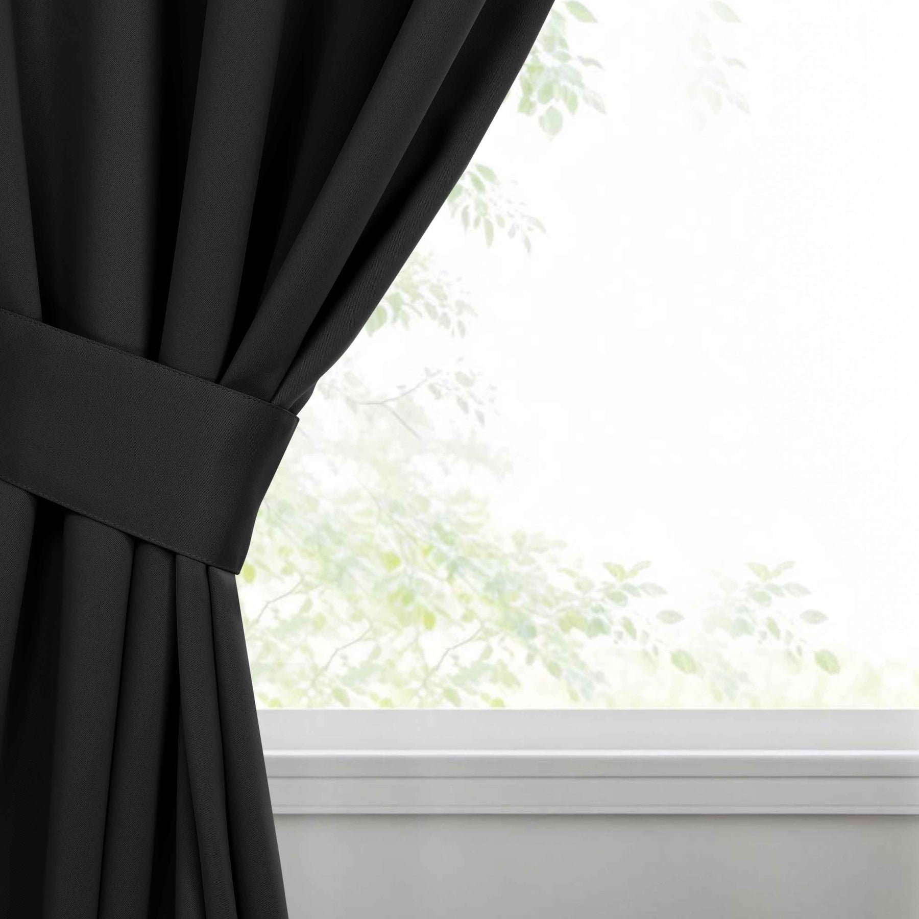 Classic Modern Solid Room Darkening Blackout Curtain Panels, Set of 2 - Black