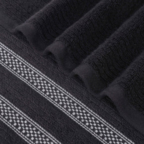 Brea Zero Twist Cotton Ribbed Geometric Border Bath Towel Set of 3