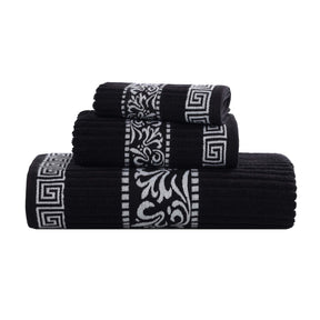 Athens Cotton Medium Weight Floral Greek Key Trim 3 Piece Towel Set