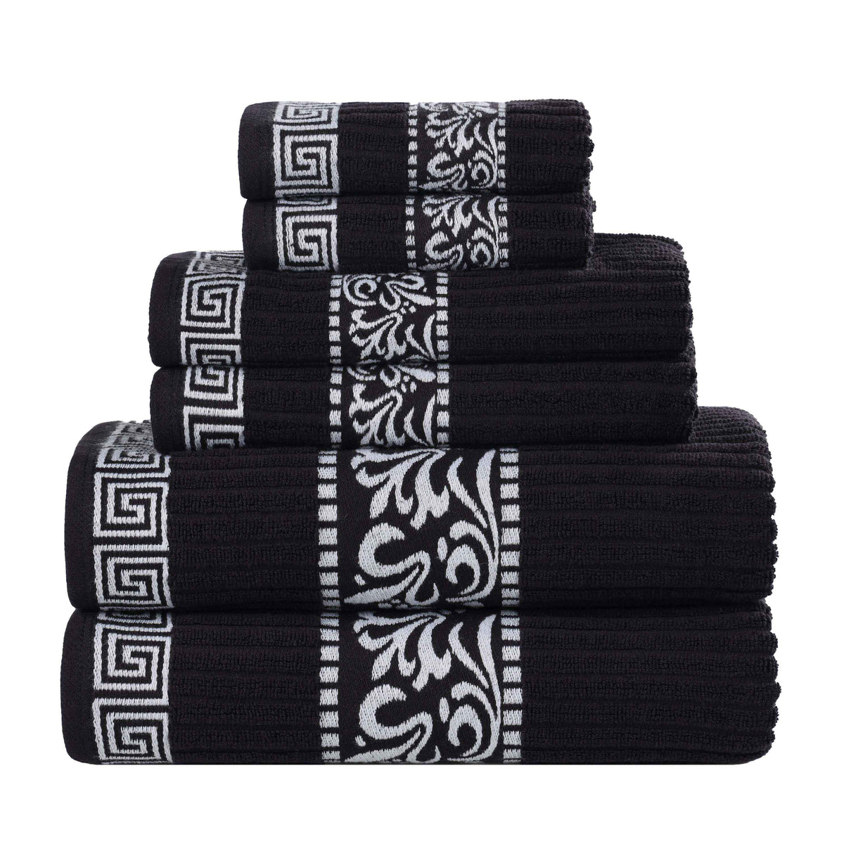 Athens Cotton Medium Weight Floral Greek Key Trim 6 Piece Towel Set