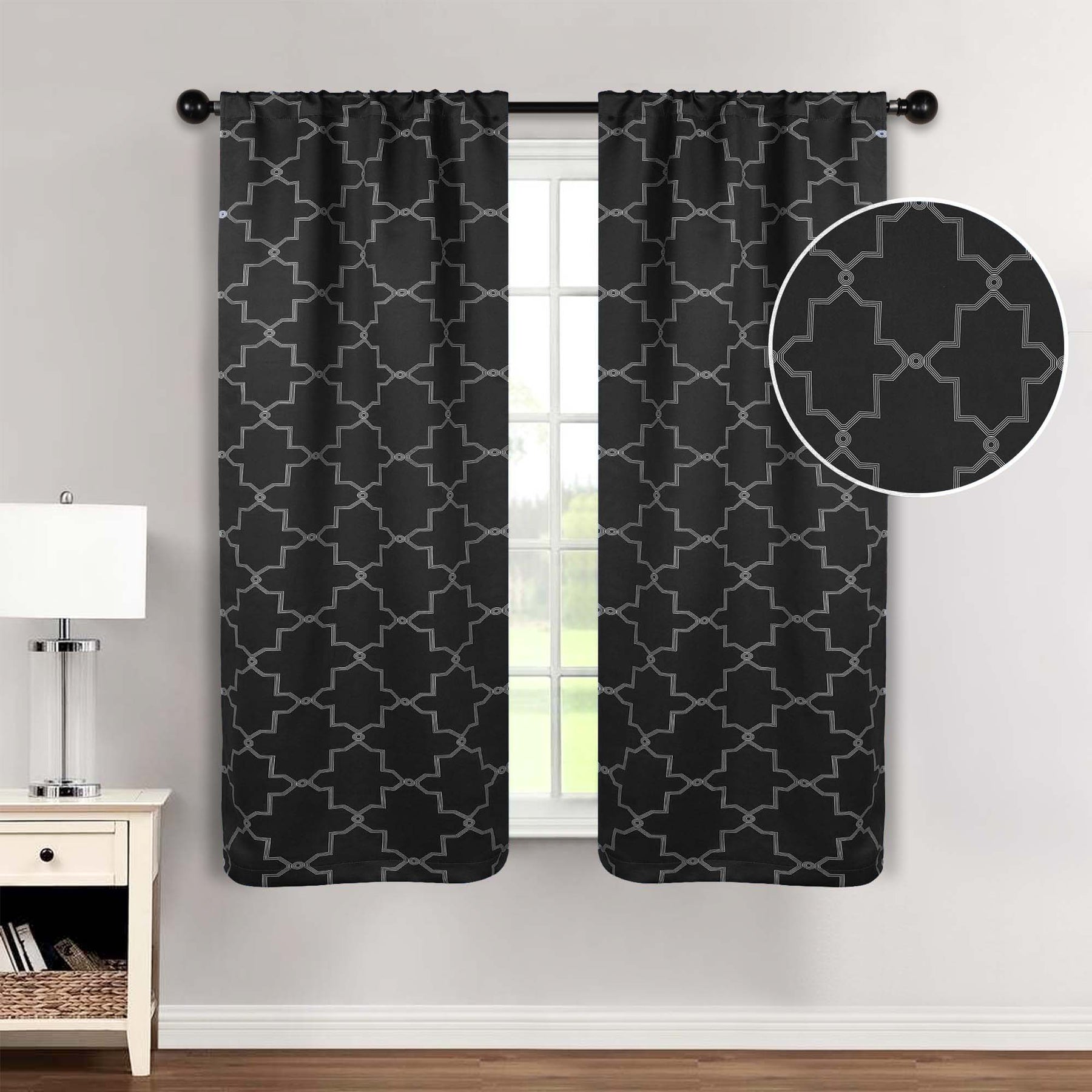 Imperial Trellis Washable Room Darkening Blackout Curtains, Set of 2