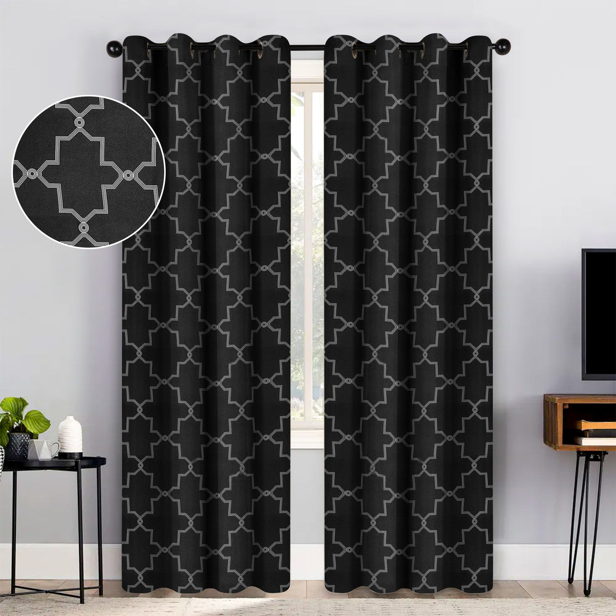 Imperial Trellis Washable Room Darkening Blackout Curtains, Set of 2