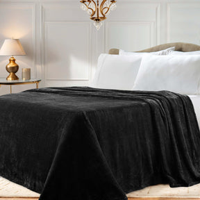 Fleece Plush Medium Weight Fluffy Soft Solid Decorative Blanket - Black