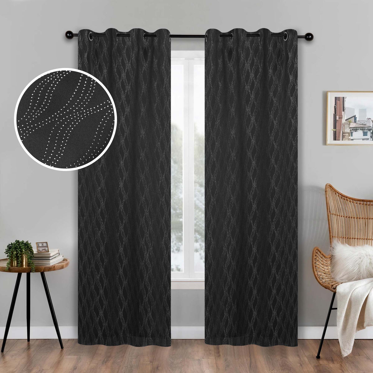 Zuri Textured Waves Room Darkening Blackout Curtains, Set of 2