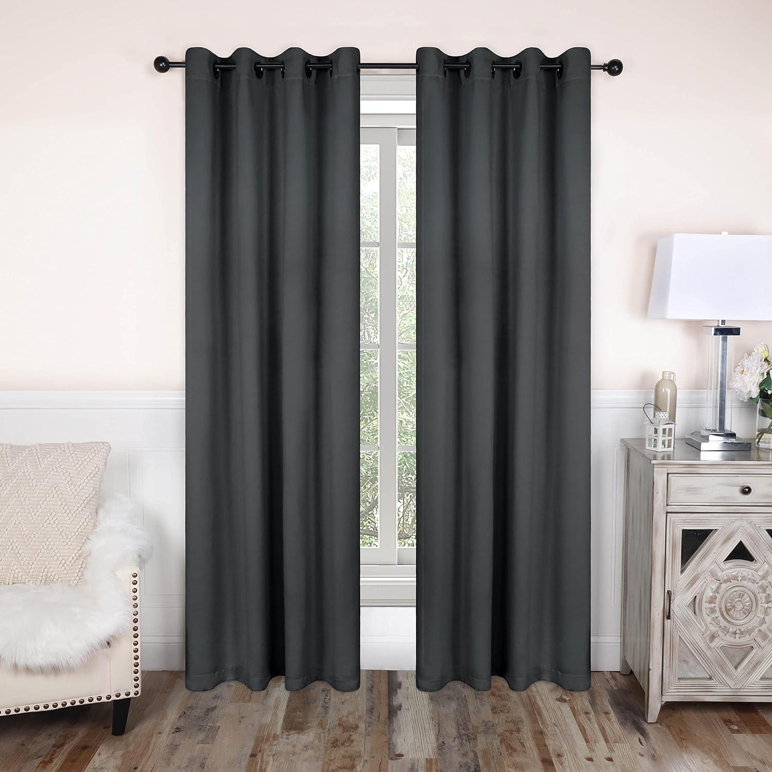 Rod Pocket Room Darkening Solid Blackout Curtains, Set of 2 - Black