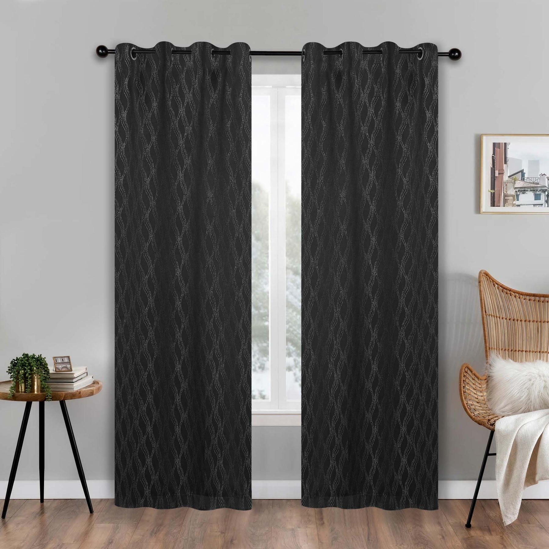 Zuri Textured Waves Room Darkening Blackout Curtains, Set of 2