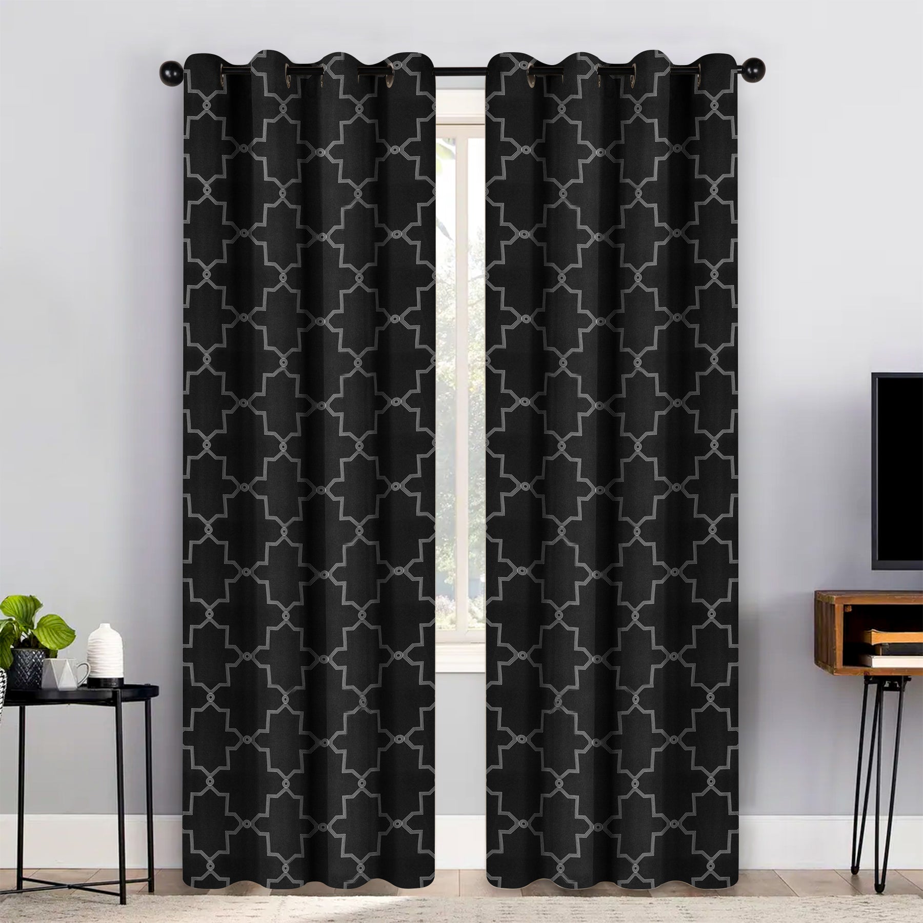 Imperial Trellis Washable Room Darkening Blackout Curtains, Set of 2