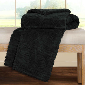 Arctic Boho Knit Jacquard Fleece Plush Medium Weight Fluffy Blanket - Black