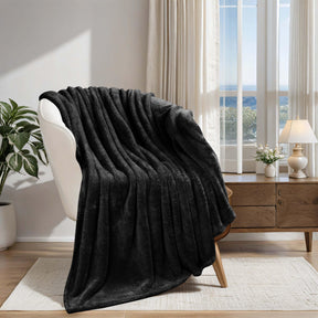 Fleece Plush Medium Weight Fluffy Soft Solid Decorative Blanket - Black