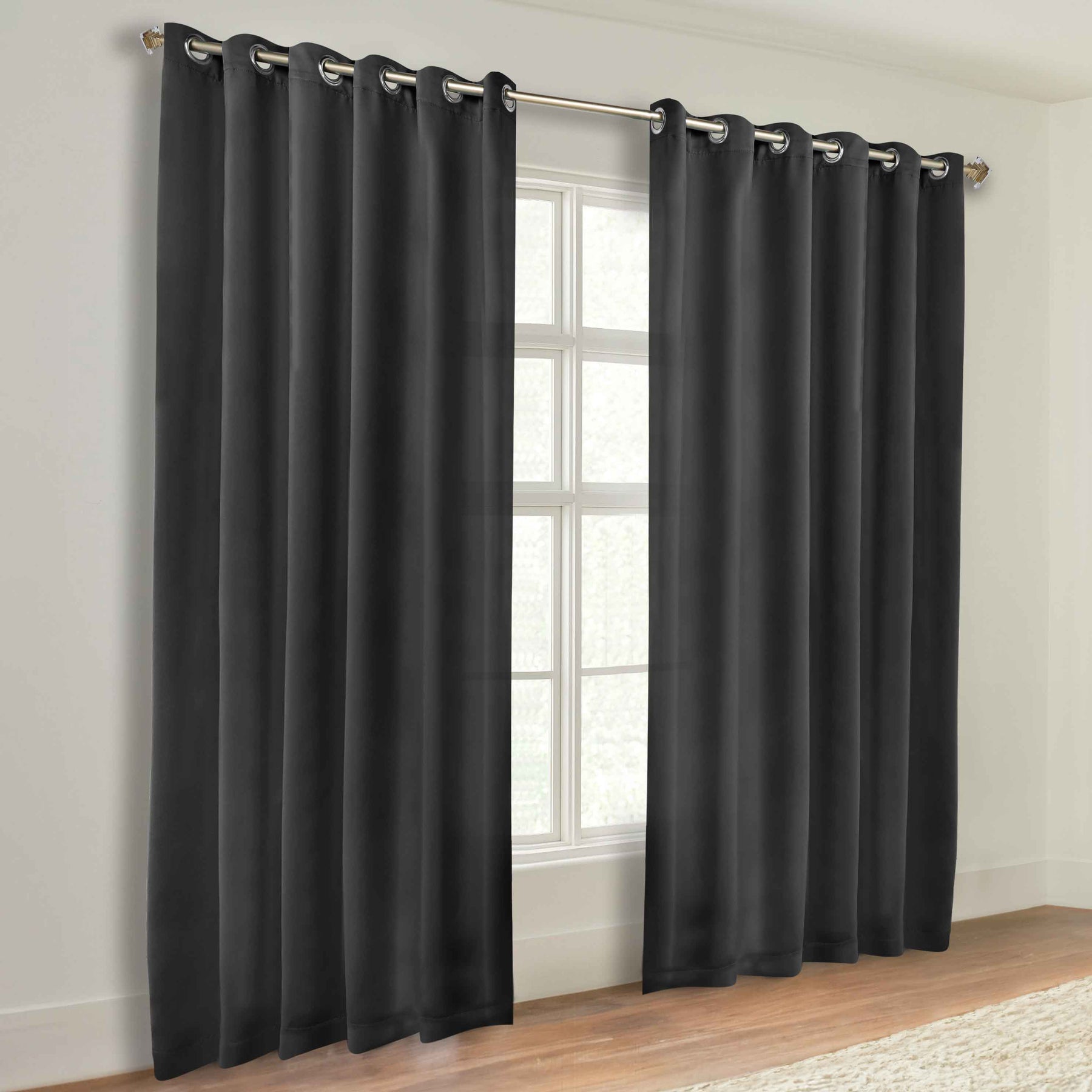 Classic Modern Solid Room Darkening Blackout Curtain Panels, Set of 2 - Black