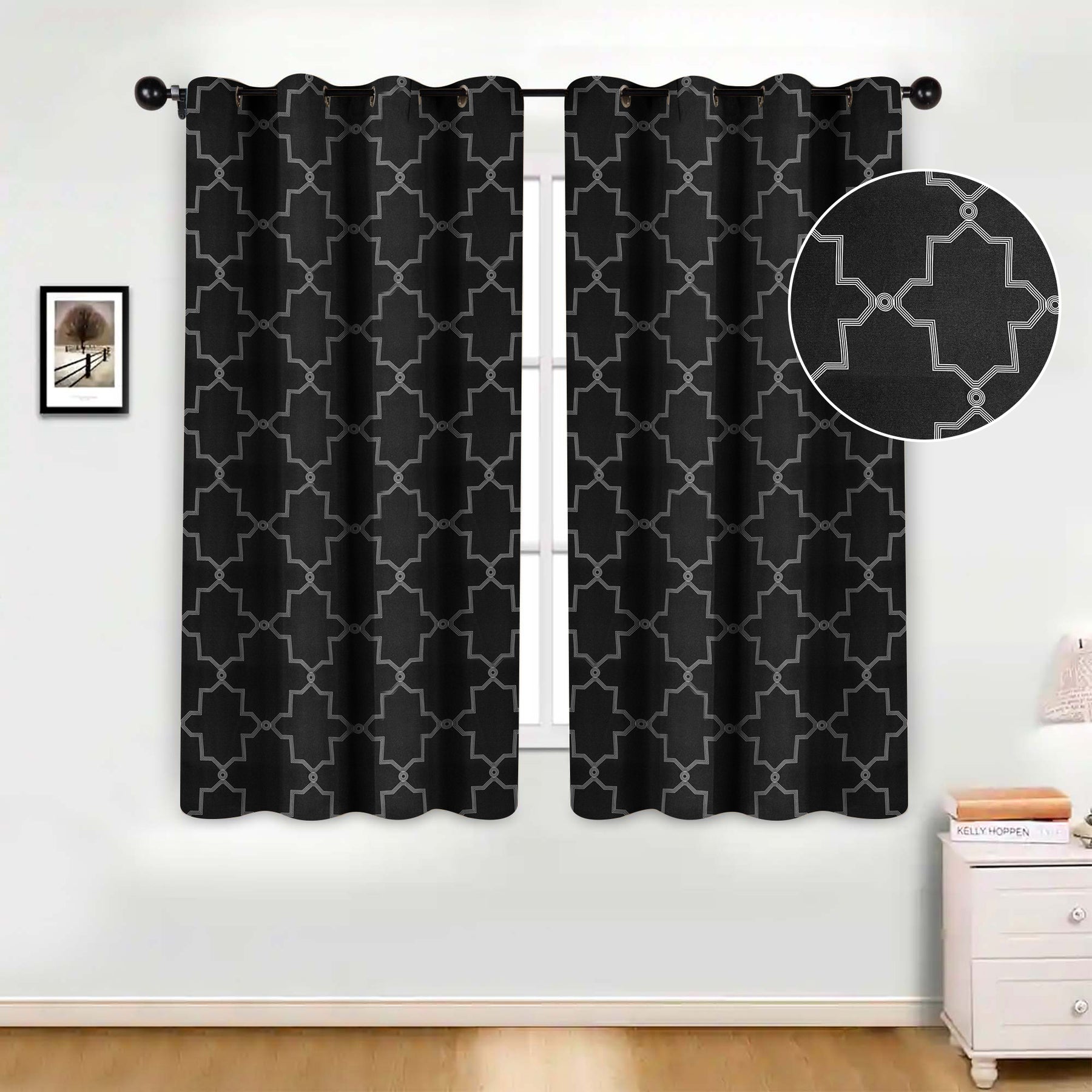 Imperial Trellis Washable Room Darkening Blackout Curtains, Set of 2