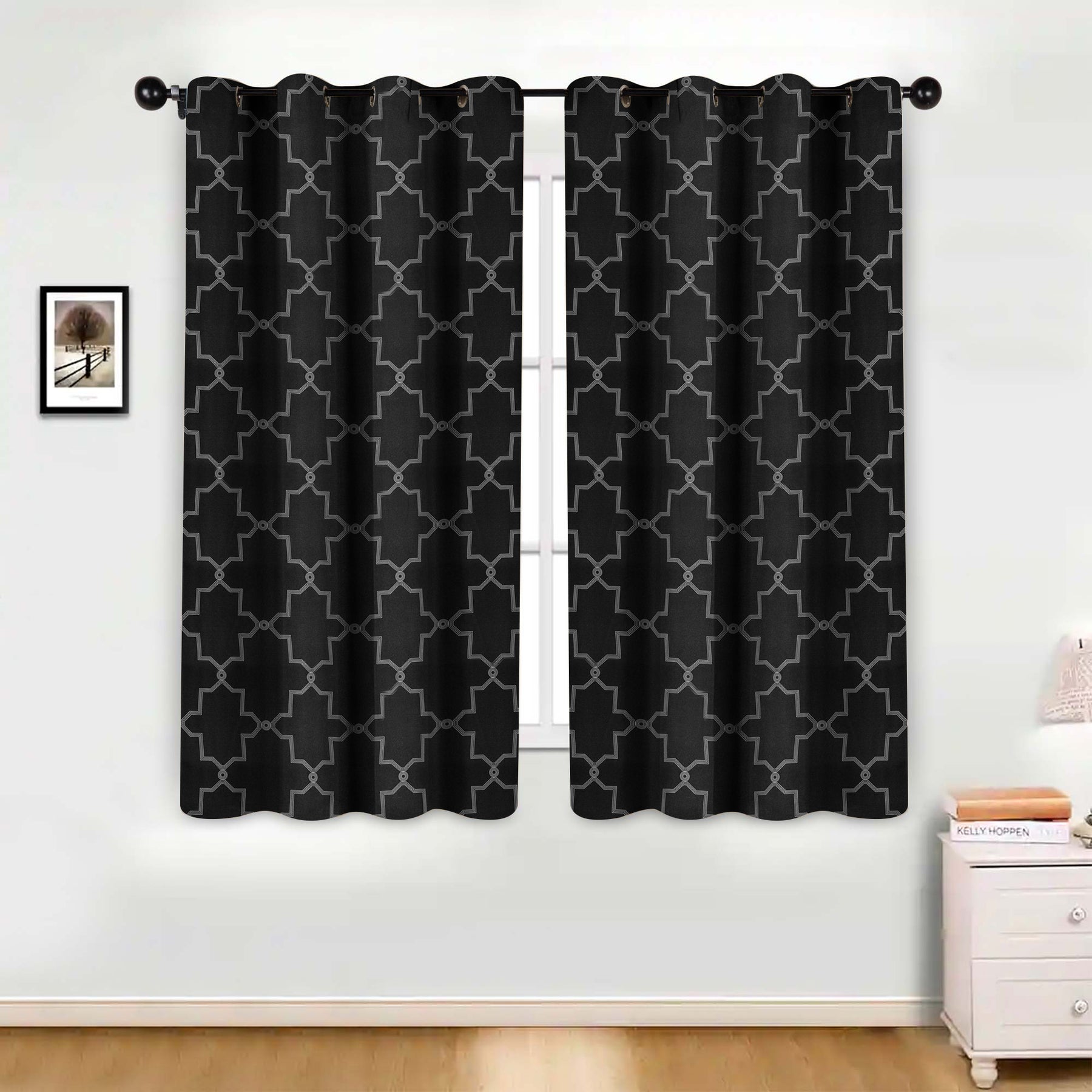 Imperial Trellis Washable Room Darkening Blackout Curtains, Set of 2