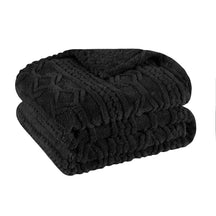 Arctic Boho Knit Jacquard Fleece Plush Medium Weight Fluffy Blanket - Black