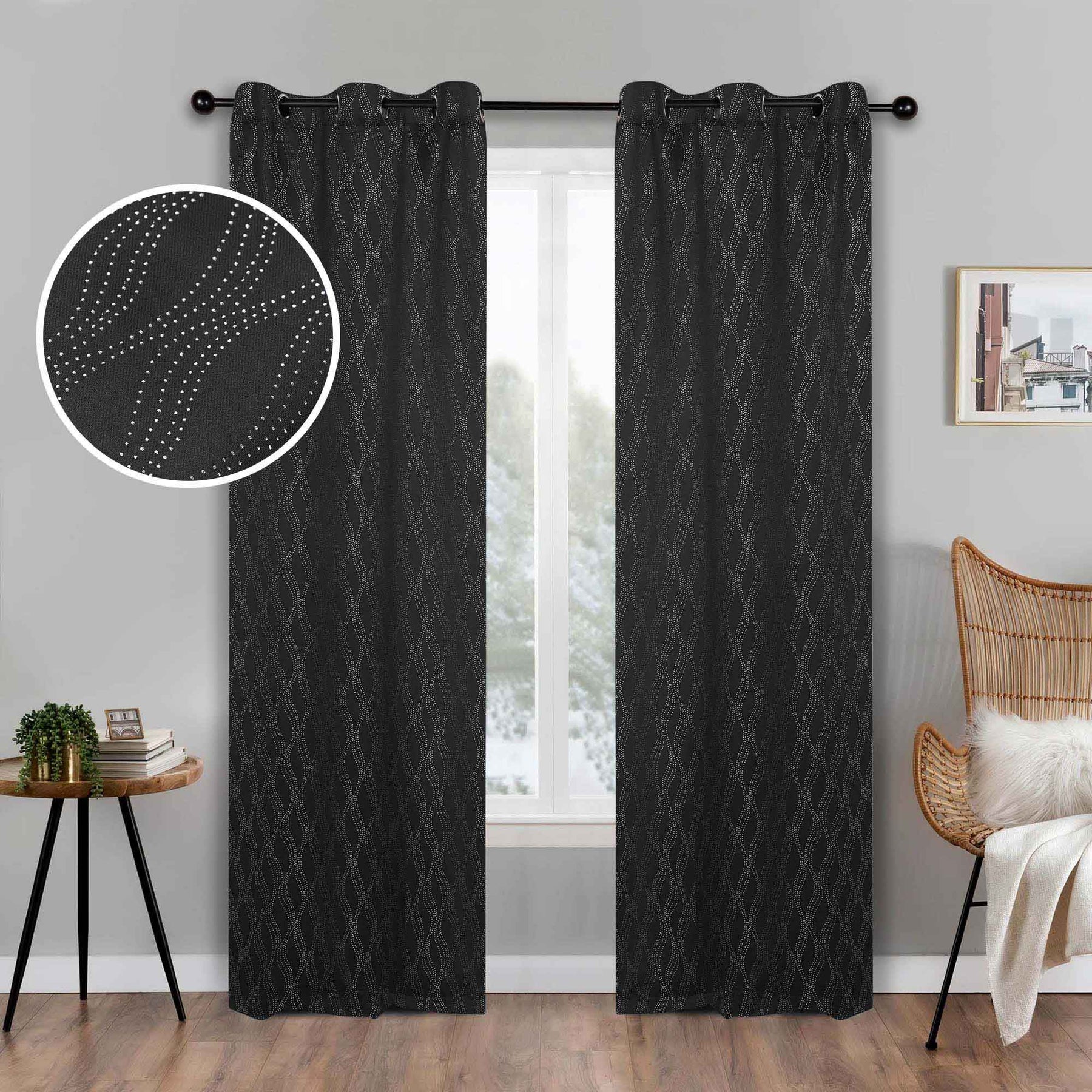 Zuri Textured Waves Room Darkening Blackout Curtains, Set of 2