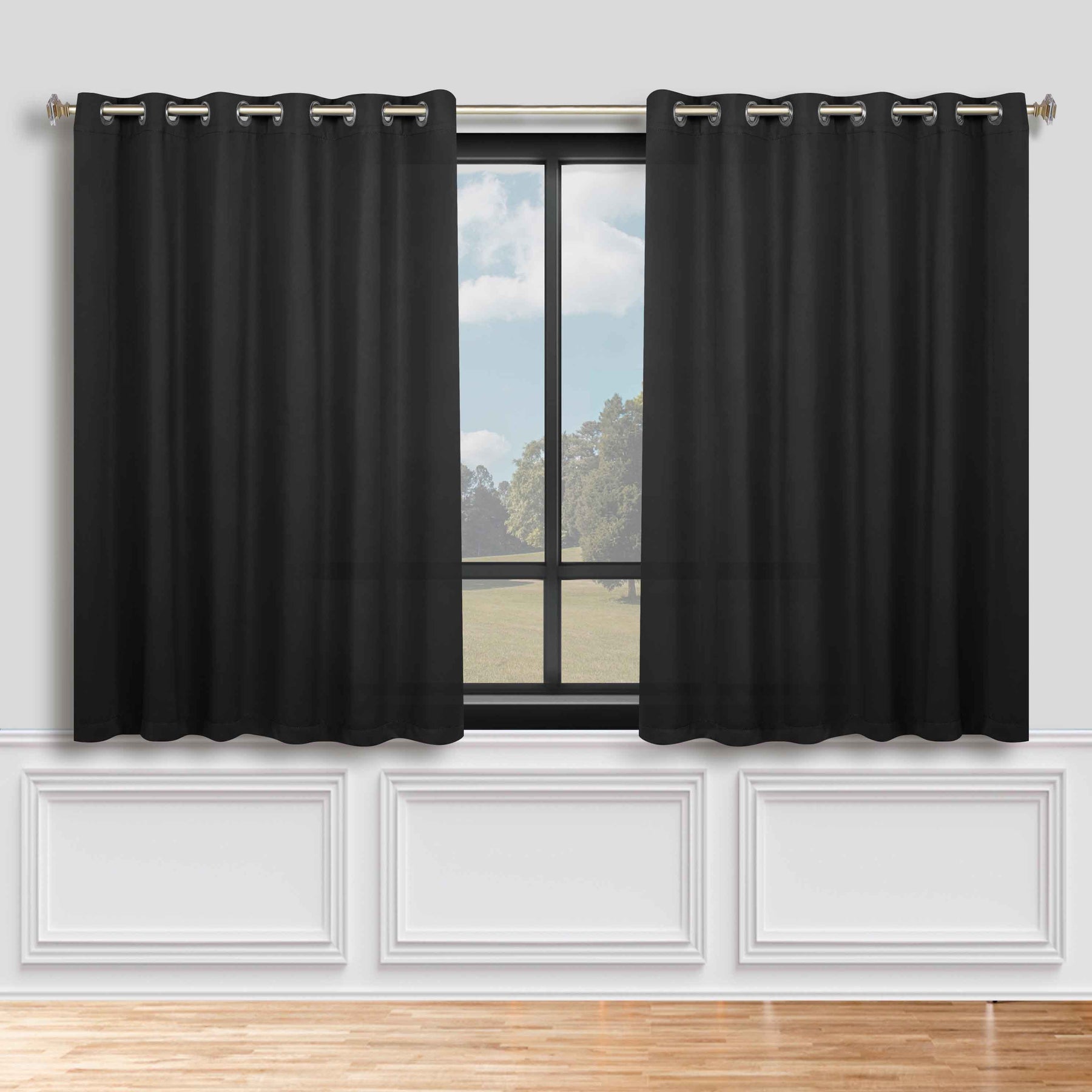 Classic Modern Solid Room Darkening Blackout Curtain Panels, Set of 2 - Black