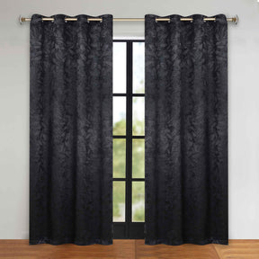 Leaves Room Darkening Grommet Blackout Curtain Panels, Set of 2 - Black