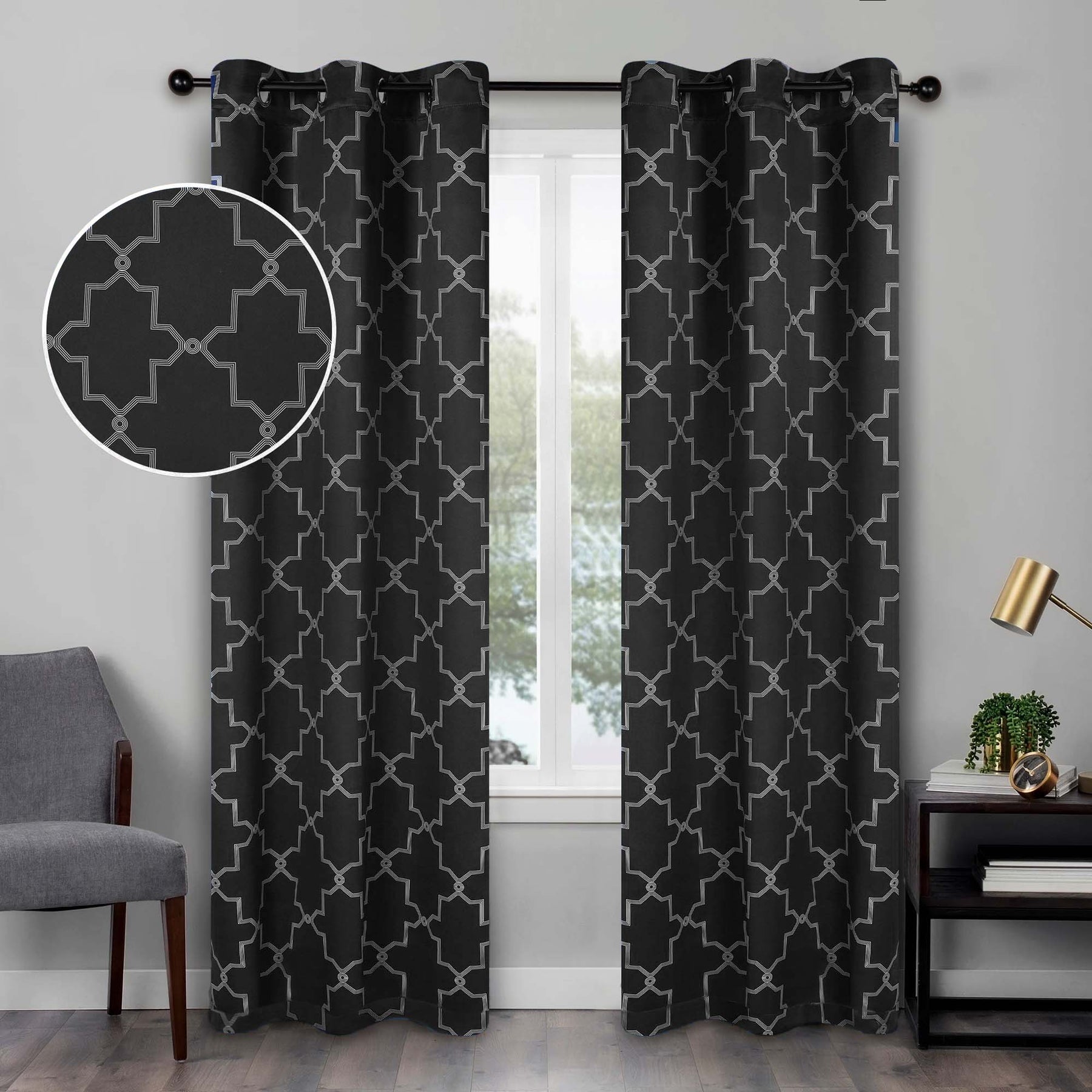 Imperial Trellis Washable Room Darkening Blackout Curtains, Set of 2