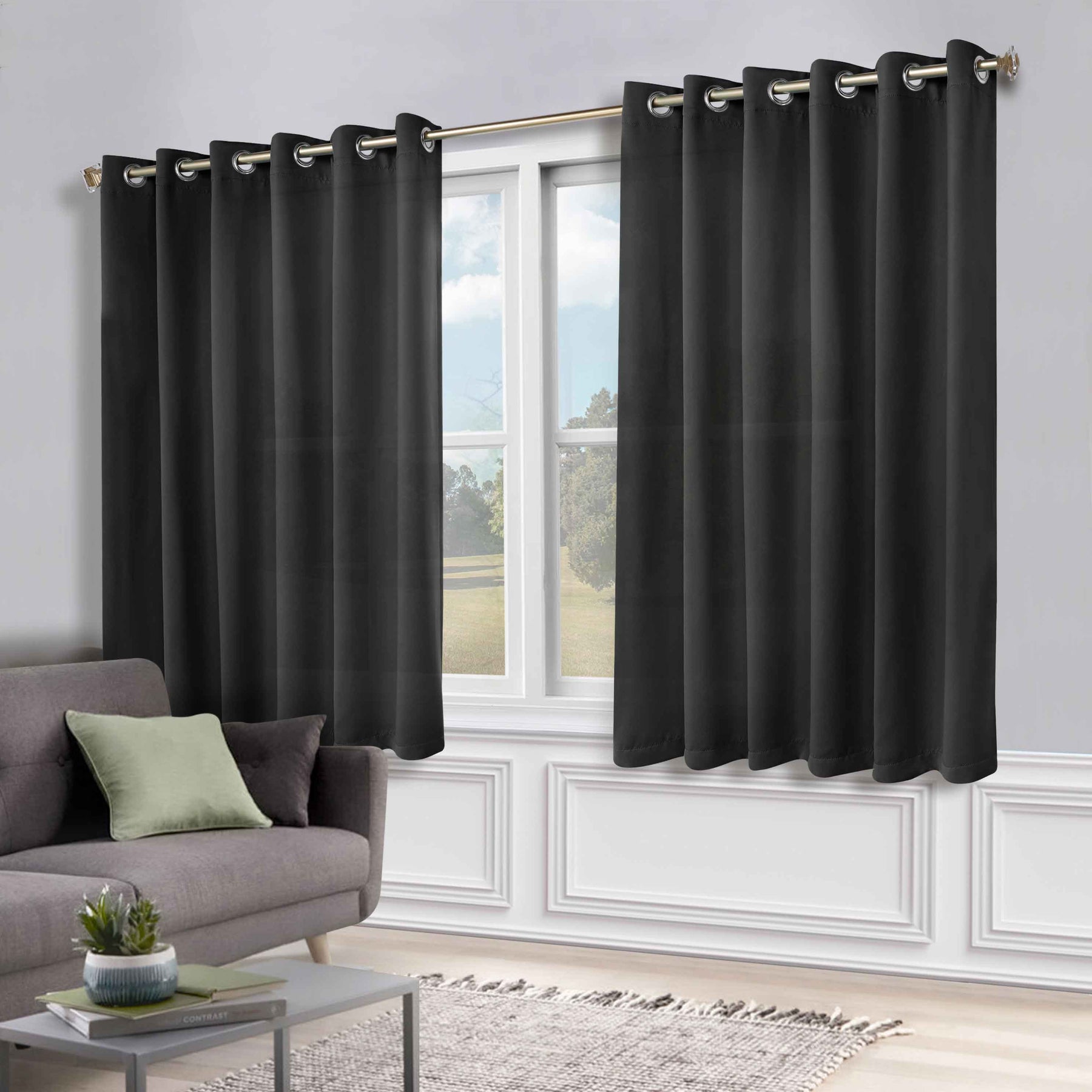 Classic Modern Solid Room Darkening Blackout Curtain Panels, Set of 2 - Black