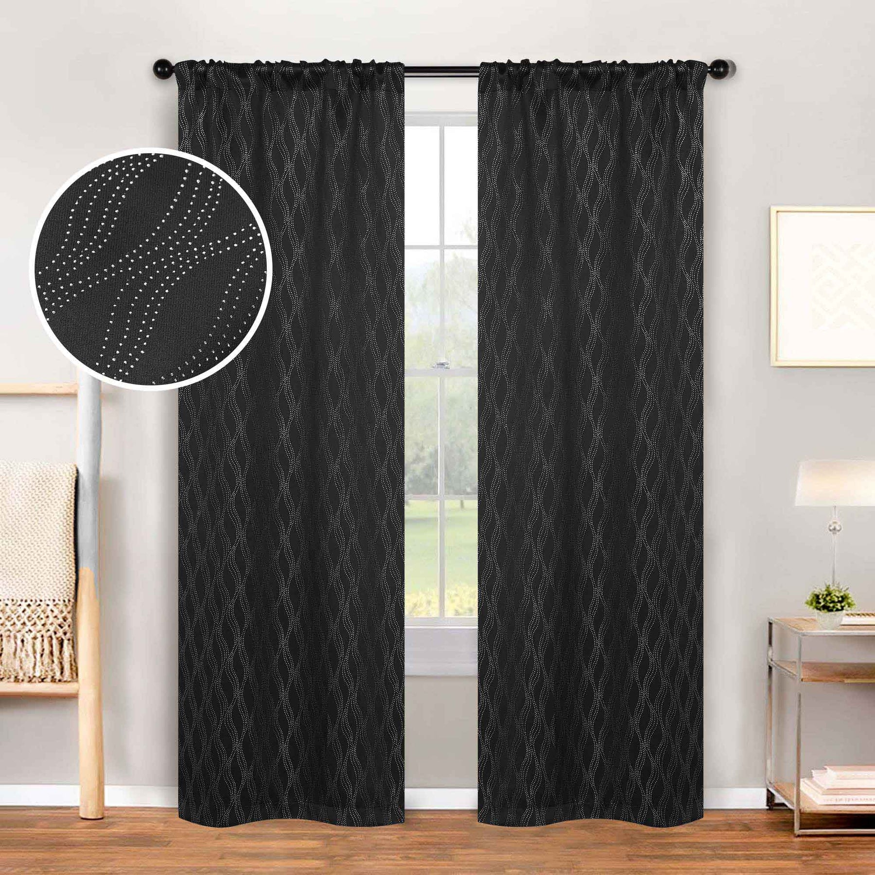 Zuri Textured Waves Room Darkening Blackout Curtains, Set of 2